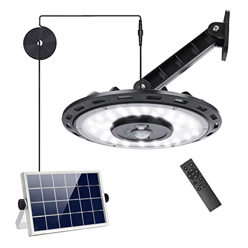 Solarlampen für Außen Innen mit Fernbedienung, 108 LED Garten Led Leuchten Solar mit Bewegungsmelder, IP65 Wasserdichte Outdoor Lampe Hängend mit 5 m Langem Kabel für Garage, Hof, Treppen, Terrasse von INDARUN