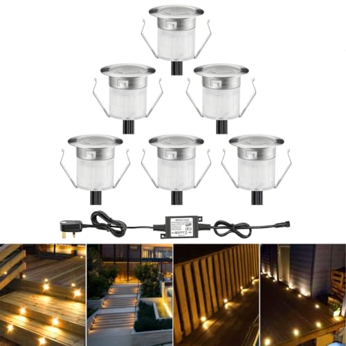 Warmweiße LED-Bodenleuchten, wasserdicht IP67, 0,6 W, Ø 30 mm, Beleuchtung für Terrasse/Terrasse/Weg/Wand/Garten/Dekoration, 6 Packungen von INDARUN