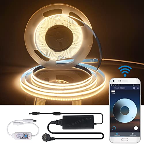 WiFi COB LED Streifen 3000K Warmweiß 5m Led Lichtband 320LEDs/m, DC12V 5A LED Strip Light für Heimdekoration von INDARUN