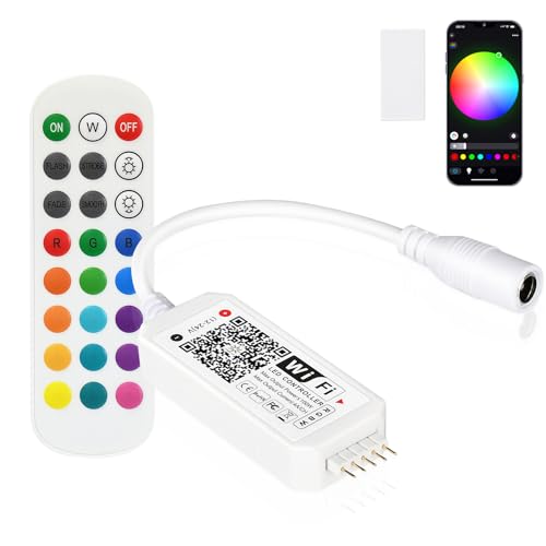 WiFi Smart RGB (W) LED-Streifen-Controller + Infrarot-Fernbedienung (IR) 24 Tasten, Wireless, für bunte Lichtstreifen, kompatibel mit Android, iOS, Alexa, Google Home, IFTTT Rgbw Controller von INDARUN