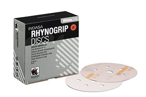 INDASA RHYNOGRIP White LINE 150mm Schleifscheiben Klettscheiben mit 9 Löchern 8H+1/50 Stück (Körnung: P100) von INDASA