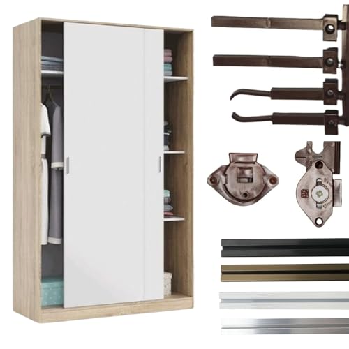 INDAUX Schiebetürsystem für 1 oder 2 Türen – Schiene 2 Meter Farbe wählbar – Max. Gewicht der Tür 55 kg (2 Türen, Weiß) von INDAUX