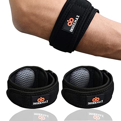 INDEEMAX Ellenbogenbandage, Einstellbare Tennisarm-Bandage für Herren Damen, Ellbogen-Bandage für Epicondylitis Spange, Sehnenentzündung, Unterarm Schmerzen, Golferarm, Sport, Krafts - Schwarz, 2 Pack von INDEEMAX