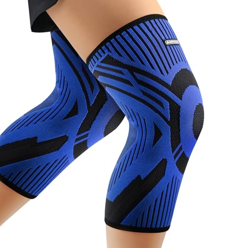 INDEEMAX 2er Pack Kniebandage Damen und Männer, Kompression Kniestütze für Arthritis, Meniskus, ACL, Sport, Laufen, Fußball, Atmungsaktiv Knie Bandage mit Anti Rutsch Silikonstreifen, Blau,M von INDEEMAX