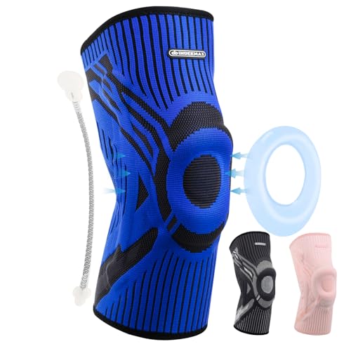INDEEMAX Kniebandage Männer und Damen,Kompression Kniestütze mit Seitlichen Stabilisatoren & Patella-Gel Polster, Bandage Knie für Lindert Knieschmerzen, ACL, Meniskusriss, Arthritis, Blau,L von INDEEMAX
