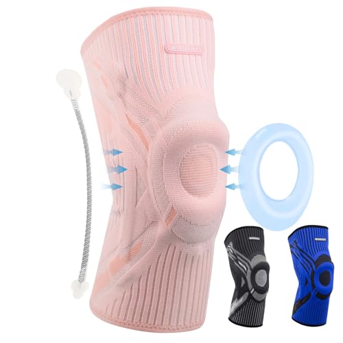 INDEEMAX Kniebandage Männer und Damen,Kompression Kniestütze mit Seitlichen Stabilisatoren & Patella-Gel Polster, Bandage Knie für Lindert Knieschmerzen, ACL, Meniskusriss, Arthritis, Rosa,XL von INDEEMAX