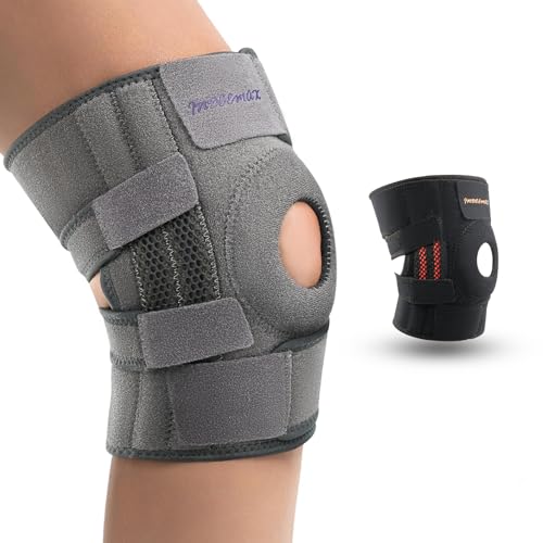 INDEEMAX Kniebandage Damen Männer, Bandage Knie 4-fach Verstellbares, Kniestütze Offener Patella, Knieorthese Kniebandage für Meniskus, Arthrose, Knieschmerzen, Sport, Laufen - 1 Stück, Grau von INDEEMAX