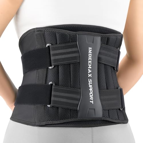 INDEEMAX Rückenstützgürtel für Männer und Frauen, Atmungsaktiver Rückengurt für Rücken und LWS, Verstellbarer Rückenbandage Ergonomischer Taillengürtel mit Abnehmbares 3D Lordosenpolster,M von INDEEMAX