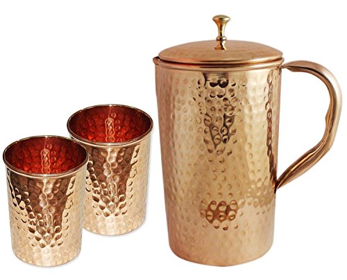 Krug mit 2 Bechern, gehämmertes Kupfer, Ayurveda-Produkt von INDIAN COPPER WHOLESALER