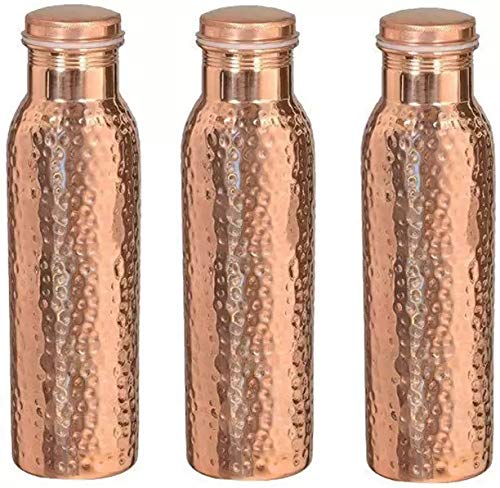 Reise-Wasserflasche aus reinem Kupfer, für ayurvedische Gesundheit, fugenfrei, auslaufsicher, gehämmert Sale for - 3 Pieces von INDIAN COPPER WHOLESALER