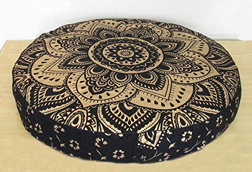 ICC Großer Hippie-Mandala-Kissenbezug, runder Ottoman-Pouf, Tagesbett, übergroßer Baumwoll-Kissenbezug mit robustem Reißverschluss, Sitzkissen, Sitzkissen, Hundebett, Haustierbett, 88,9 cm rund von INDIAN CRAFT CASTLE