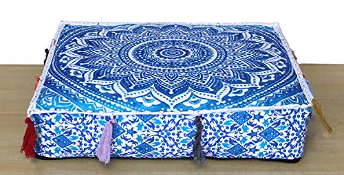 ICC Großer quadratischer Baumwoll-Mandala-Kissenbezug Hippie-Stil Ottoman-Pouf-Bezug für Tagesbett Bodenkissenbezug robuster Reißverschluss Sitzkissen Poufs Hundebett Haustierbett 45,7 cm quadratisch von INDIAN CRAFT CASTLE