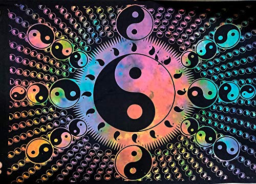 ICC Mehrfarbiges Yin-Yang-Poster Wanddekoration Wanddekoration Wanddekoration Geschenk Wandteppich psychedelischer Wandbehang Hippie Wohnheim, Dekoration Wohnheim Schwarz von INDIAN CRAFT CASTLE