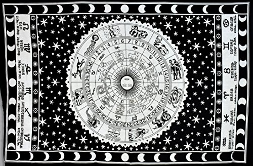 ICC Wandteppich, Sternzeichen-Motiv, indische Astrologie, Hippie, für Schlafsäle, Boho, Zwillingsbettwäsche, Sternzeichen-Tapisserie (215,9 x 140,9 cm) von INDIAN CRAFT CASTLE