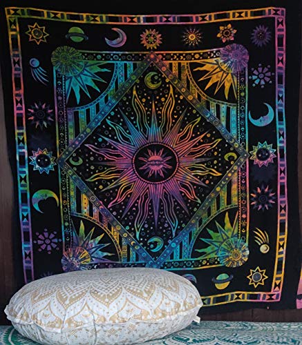 ICC Wandteppich mit brennender Sonne lila für Schlafzimmer ästhetisch Tierkreiszeichen Mandala Tarot Baumwolle himmlische Wanddekoration Wandteppiche trippiger Boho-Wandteppich Hippie 137 x 152 cm. von INDIAN CRAFT CASTLE