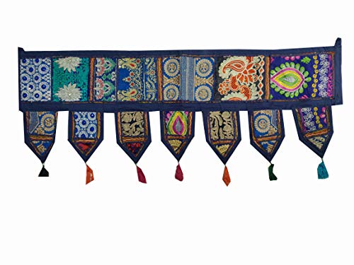 Indian Craft Castle Baumwolle Vintage Patchwork Türbehang Volant Fenster handbestickt Toran Bohemian Decor Wohnzimmer Wand Zuhause handgefertigt Thoranam Bandanwar Dekorationen (violett, 2 Meter) von INDIAN CRAFT CASTLE