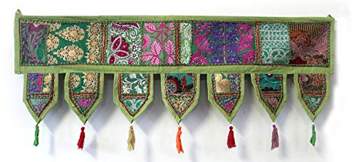 Indian Craft Castle Baumwolle Vintage Patchwork Türbehang Volant Fenster handbestickt Toran Bohemian Decor Wohnzimmer Wand Zuhause handgefertigt Thoranam Bandanwar Dekorationen (grün, 2 Meter) von INDIAN CRAFT CASTLE