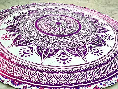 Runder Strandteppich Mandala Boho Hippie Decke indische Baumwolle Bohemian große Tischdecke Heimdekoration Yoga-Matte Meditation Picknickdecke Überwurf Hippie-Boho-Tischdecke Roundie (106,7 cm) von INDIAN CRAFT CASTLE