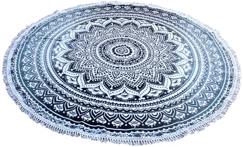 Runder Strandteppich Mandala Boho Hippie Decke indische Baumwolle Bohemian große Tischdecke Heimdekoration Yoga-Matte Meditation Picknickdecke Überwurf Hippie-Boho-Tischdecke Roundie (42 Zoll), Grau von INDIAN CRAFT CASTLE