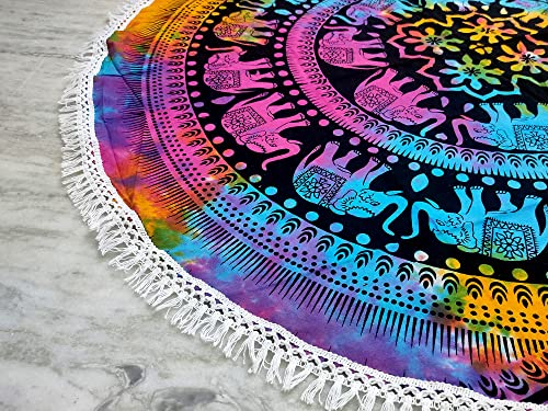 Runder Strandteppich Mandala Boho Hippie Decke indische Baumwolle Bohemian große Tischdecke Heimdekoration Yoga-Matte Meditation Picknickdecke Überwurf Hippie-Boho-Tischdecke Roundie42 Zoll mehrfarbig von INDIAN CRAFT CASTLE