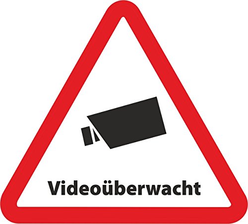 10-Set Aufkleber Videoüberwacht als Dreieck - 5cmx4,5 cm - Sicherheit für Ihr Fenster am Haus oder Büro von INDIGOS UG