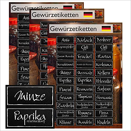 88 Gewürzetiketten 52x22 mm eckig - schwarz weiß - Gewürz Etiketten Selbstklebend - Wasserfest - für Gewürzgläser, Dosen und Regale Vorratsetiketten - Küchenetiketten von INDIGOS UG