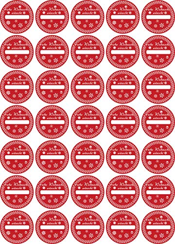 Aufkleber - Frohe Weihnachten wünscht...- rot - Wunschtext personalisiert rund 40x40mm Weihnachten 105 Stück Label - Sticker - Weihnachtskalender Weihnachten Advent zum Aufkleben Geschenke Karten von INDIGOS UG