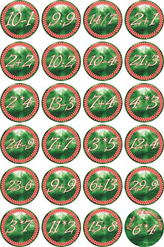 Aufkleber - Weihnachten Zahlen 1-24 - Rechenaufgaben - 30mm grün - weiß - Label - Sticker - Weihnachtskalender Weihnachten Advent zum Aufkleben Geschenke Karten von INDIGOS UG