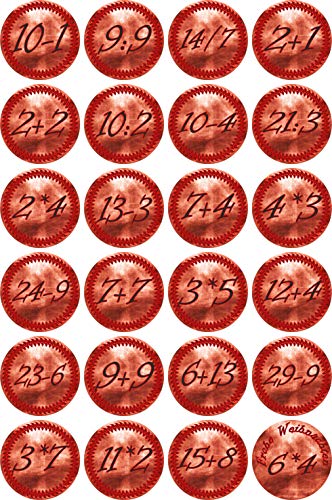 Aufkleber - Weihnachten Zahlen 1-24 - Rechenaufgaben - 30mm rot - weiß - Label - Sticker - Weihnachtskalender Weihnachten Advent zum Aufkleben Geschenke Karten von INDIGOS UG