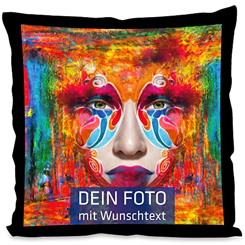 Foto-Kissen mit Foto individuell Bedruckt - selbst gestalten - 37x37 cm - schwarz - mit Kissenfüllung - personalisierte Geschenk-Idee - Valentinstag - Kopfkissen mit eigenem Foto - Fotokissen von INDIGOS UG