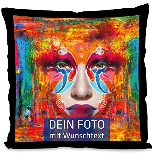 INDIGOS UG - Foto-Kissen mit Foto individuell Bedruckt - selbst gestalten - 37x37 cm - schwarz - mit Kissenfüllung - personalisierte Geschenk-Idee - Valentinstag - Kopfkissen mit eigenem Foto von INDIGOS UG