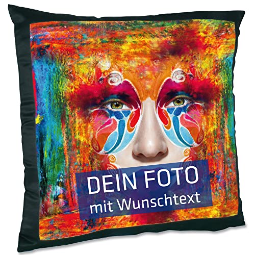 Foto-Kissen mit Foto individuell Bedruckt - selbst gestalten - 45x45 cm - schwarz - mit Kissenfüllung - personalisierte Geschenk-Idee - 100% Polyester - Kopfkissen mit eigenem Foto - Fotokissen von INDIGOS UG