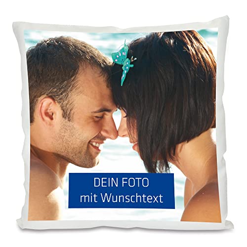 Foto-Kissen mit Foto individuell Bedruckt - selbst gestalten - 40x40 cm - weiß - mit Kissenfüllung - personalisierte Geschenk-Idee - 100% Polyester - Kopfkissen mit eigenem Foto - Fotokissen von INDIGOS UG