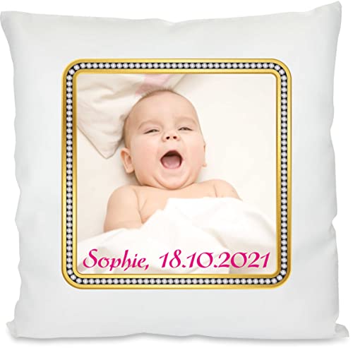 INDIGOS UG Foto-Kissen mit eigenem Foto individuell Bedruckt Motiv Diamantrahmen - selbst gestalten - 40x40 cm - weiß - mit Kissenfüllung - personalisierte Geschenkidee - Kopfkissen - Fotokissen von INDIGOS UG