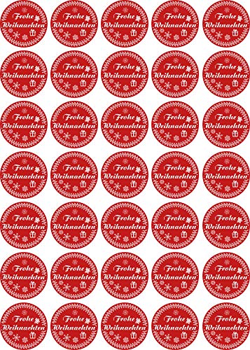 Frohe Weihnachten - Aufkleber rund 30x30mm für Weihnachten 35 Stück - rot Vintage - Labels - Stickers - Weihnachtskalender - Weihnachten - Advent - rund - zum Aufkleben für Geschenke oder Karten von INDIGOS UG