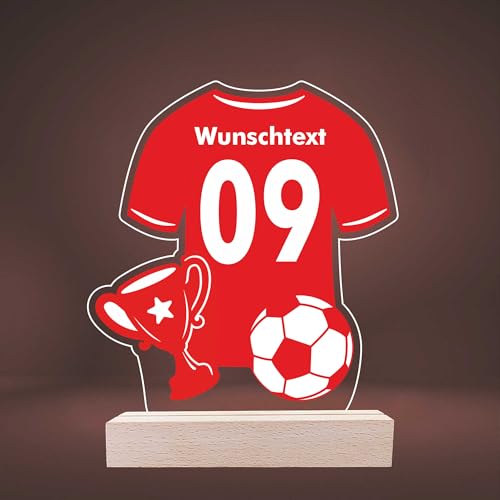 INDIGOS UG - LED Lampe personalisiert - Fussball Trikot rot - personalisierte Lampe - personalisierte Geschenke mit Wunschtext - Geschenk - optionale Lampe warmweiss von INDIGOS UG