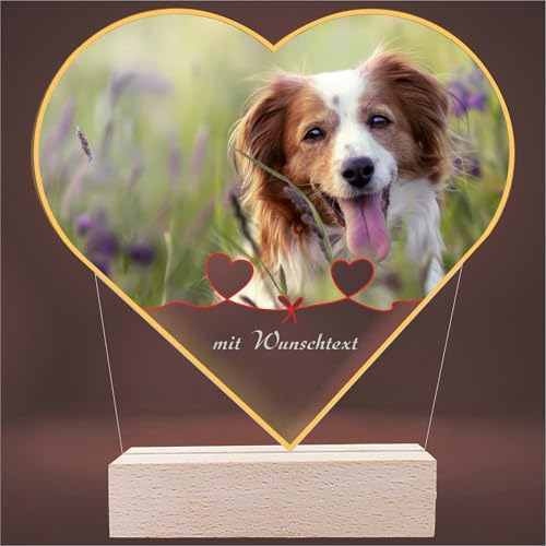 INDIGOS UG - LED Lampe personalisiert - Hund - Herz - personalisiertes Nachtlicht - mit Foto & Wunschtext - Geschenk - Acrylglas 14x14 cm - optionale Lampe warmweiss von INDIGOS UG