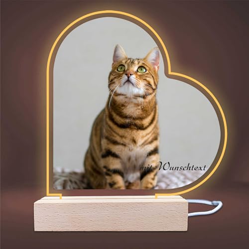 INDIGOS UG - LED Lampe personalisiert - Katze - Herz rechts - personalisierte Lampe - mit Foto & Wunschtext - Geschenk - Acrylglas 14x14 cm - optionale Lampe warmweiss von INDIGOS UG