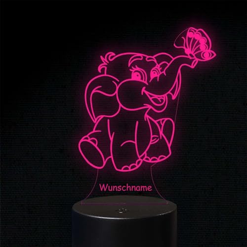 INDIGOS UG - LED Lampe personalisiert - Nachttischlampe - personalisierte Lampe mit Wunschname - Elefant - Hologramm - Illusion, Geschenk - Wunschtext - Weihnachten Geburtstag Junge, Mädchen von INDIGOS UG