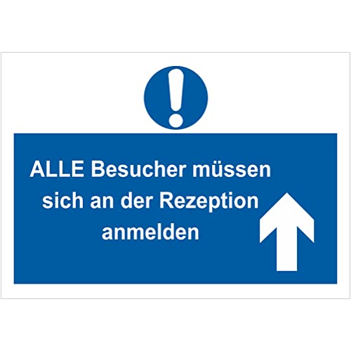Indigos UG - Schild Alle Besucher Büro anmelden - 300x200 mm - Hotel, Firma, Schutz, Kita, Arzt, Praxis - Sicherheit - Warnung - Aluverbundplatte 3mm, Wohnung - Hinweisschild - Warnschild von INDIGOS UG
