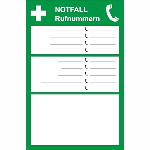 INDIGOS UG - Aluverbundplatte Schild 3mm - Aushang Notfall Rufnummern, Größe 20x30 cm - Warnung - Sicherheit - Hotel, Firma, Haus von INDIGOS UG