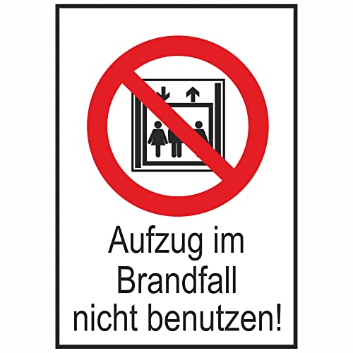 Indigos UG Aufkleber Aufzug im Brandfall nicht benutzen Verbotsschild - 10,50x14,80cm - selbstklebender Sicherheits Aufkleber für Tür oder Wand - Warnschild für Gebäude, Hotel, Büro, Firma von INDIGOS UG