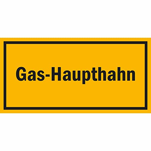 Indigos UG Aufkleber Gashaupthahn - Gas - Haupthahn -, 20x10 cm - selbstklebender Sicherheits Aufkleber für Tür oder Wand - Warnschild für Gebäude, Hotel, Büro, Firma, Haus, Praxis von INDIGOS UG