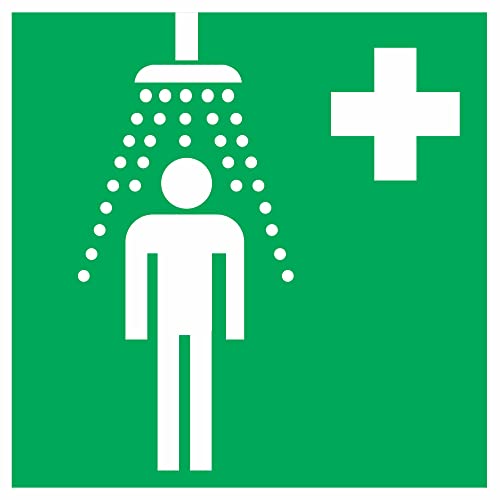 Indigos UG Aufkleber Notdusche - Rettungsschild - Größe 20x20 cm - selbstklebender Sicherheits Aufkleber für Tür oder Wand - Warnschild für Gebäude, Hotel, Büro, Firma, Haus, Praxis von INDIGOS UG