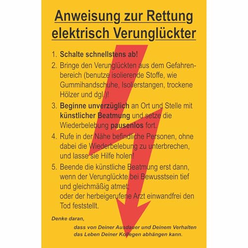 Indigos UG Aufkleber Sicherheitsaushang Anweisung zur Rettung elektrisch Verunglückter, 20x30 cm - selbstklebender Sicherheits Aufkleber für Tür oder Wand - Warnschild für Gebäude, Hotel Indigos UG Aufkleber Sicherheitsaushang Anweisung zur Rettung elektrisch Verunglückter, 20x30 cm - selbstklebender Sicherheits Aufkleber für Tür oder Wand - Warnschild für Gebäude, Hotel von INDIGOS UG