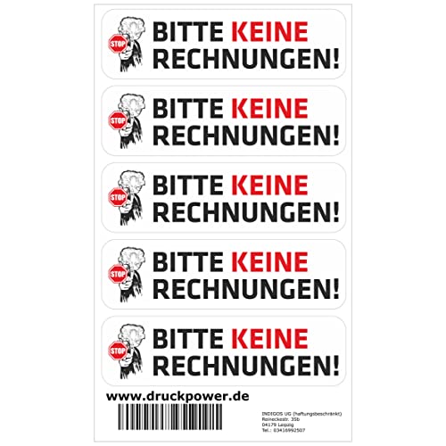 INDIGOS UG Briefkasten Aufkleber - Keine Rechnungen! - 5 Stück 70x20 mm - Keine kostenlosen Zeitungen, Handzettel, Wurfsendungen und Wochenzeitungen! - selbstklebend - lustig von INDIGOS UG