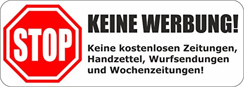 INDIGOS UG - Briefkastenaufkleber weiß - Keine Werbung Aufkleber - einzeln ablösbar - für den Briefkasten 70x25 mm - 1 Stück von INDIGOS UG