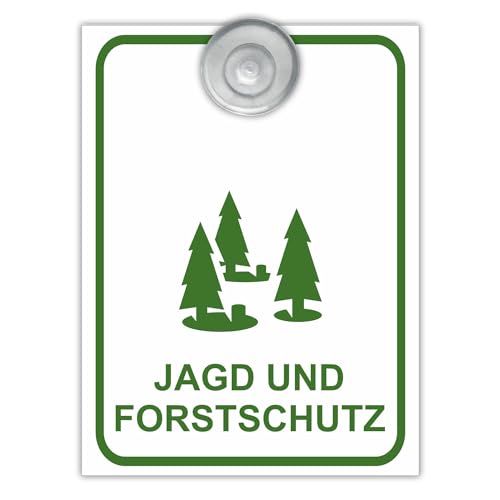 Indigos UG - Schild Jagd und Forstschutz - 9x12 cm - Aluverbundplatte mit Saugnapf - Innenbefestigung für Ihr Auto - UV-Beständig - Einsatzschild - Hinweisschild - Warnschild von INDIGOS UG