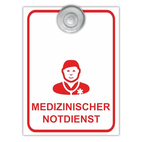 Indigos UG - Schild Medizinischer Notdienst - 9x12 cm - Aluverbundplatte mit Saugnapf - Innenbefestigung für Ihr Auto - UV-Beständig - Einsatzschild - Hinweisschild - Warnschild von INDIGOS UG