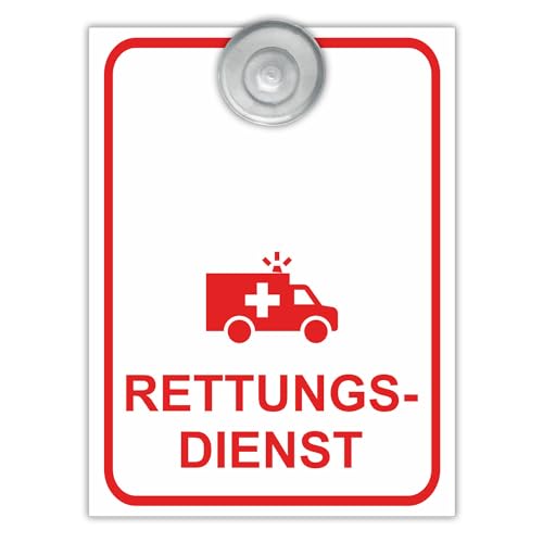 Indigos UG - Schild Rettungsdienst - 9x12 cm - Aluverbundplatte mit Saugnapf - Innenbefestigung für Ihr Auto - UV-Beständig - Einsatzschild - Hinweisschild - Warnschild von INDIGOS UG